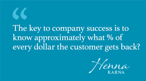 The key to company success is to know approximately what % of every dollar the customer gets back?